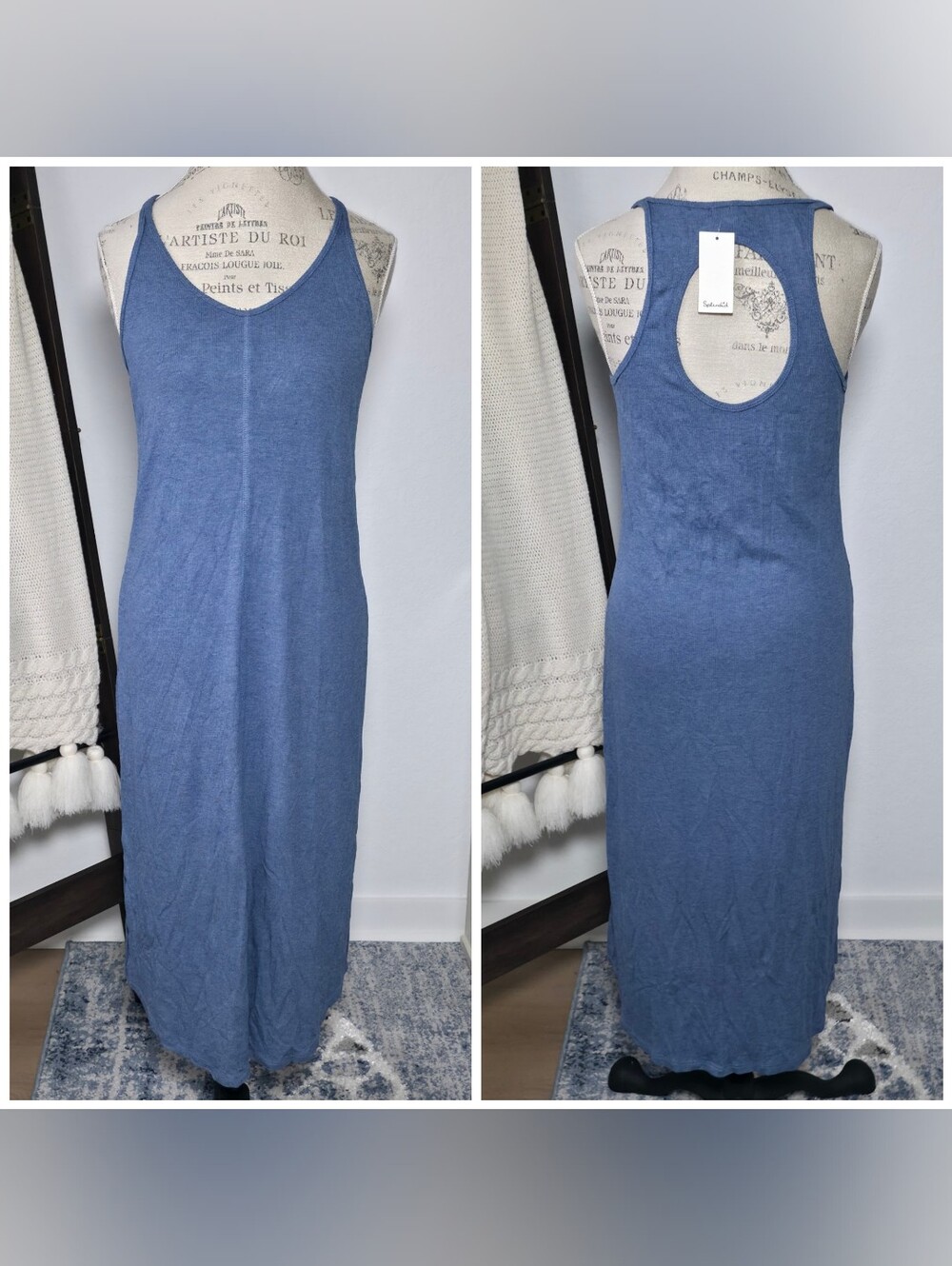 NWT Splendid Ribbed Tank Midi Dress, Medium, Back Keyhole Sleeveless Stretchy